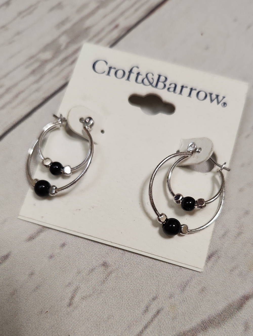 croft & barrow Silver Double Hoop Earrings with Black Beads